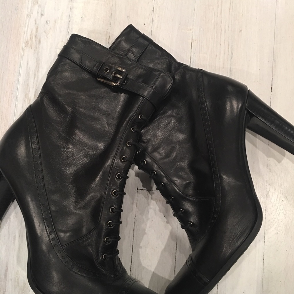 Stuart Weitzman Lace Up Bootie With Ankle Buckle